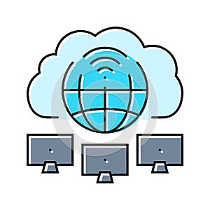 cloud computing network ai integration color icon vector illustration