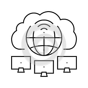 cloud computing network ai integration line icon vector illustration