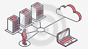 Cloud Computing Network Architecture with Server Racks, vector design Generative AI
