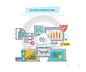Cloud computing. Network cloud service. Computer device, security file storage.