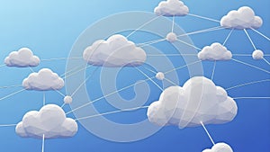 Cloud Computing Network Concept with Connected Clouds on Blue Background