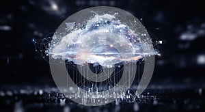 Cloud Computing Network Connecting City Skyline