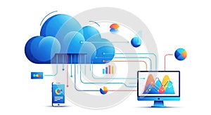 Cloud computing network connecting devices data analysis and digital information flow