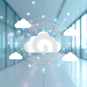 Cloud Computing Network Connecting with Nodes in Futuristic Digital Design