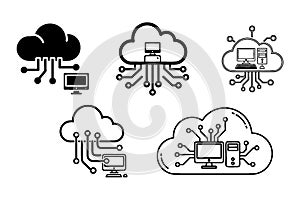 Cloud computing and network connection icons with computers and servers