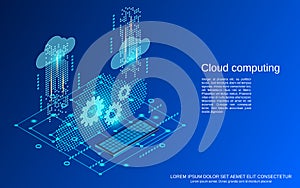 Cloud computing, network, data processing vector concept