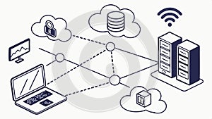 Cloud computing network, data storage and digital connection vector design Generative AI