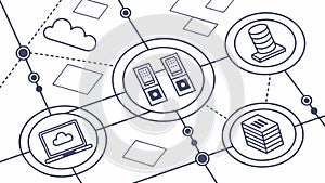 Cloud Computing Network Diagram with Data Flow and Server Icons, vector design Generative AI