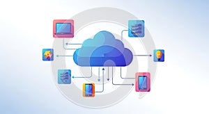 Cloud Computing Network Diagram Devices Connected to Central Cloud