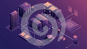 Cloud computing network diagram with server racks