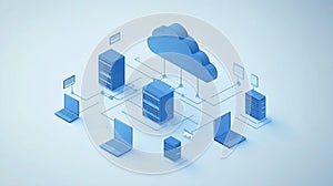 Cloud Computing Network Diagram: Servers, Laptops, and Cloud Connection