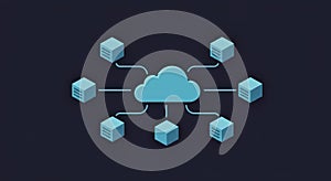 Cloud computing network diagram showing data servers connected to a central cloud system design