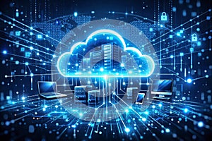 An Digital illustration of Cloud Computing Network with Digital Data Connections