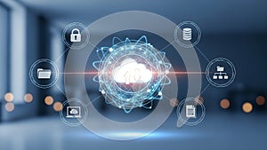 Cloud Computing Data Network Digital Security Global Technology Business Blue Background