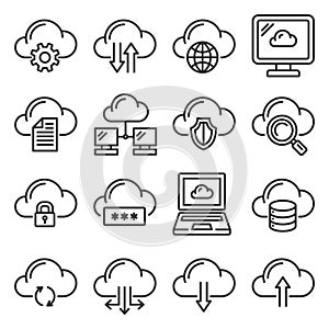 Cloud Computing Network Icons Set. Line Style Vector