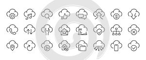 Cloud computing and network icons. Simple style icons. Hosting, server, web, security symbols. Vector illustration