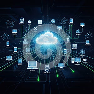 Cloud computing network infrastructure with interconnected devices and services