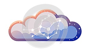 Cloud Computing Network with Interconnected Nodes in Purple, vector design Generative AI