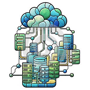 Cloud computing network with interconnected servers and databases