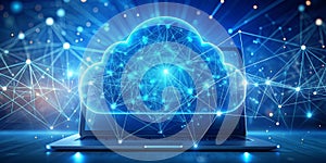 Cloud Computing Network Laptop with Glowing Cloud Symbol, 3D Rendered, Abstract, Connectivity, Technology