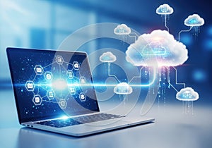 Cloud computing network on laptop screen