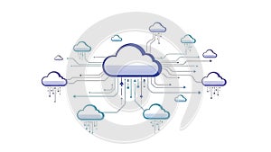 A cloud computing network with multiple connected clouds and data transfer
