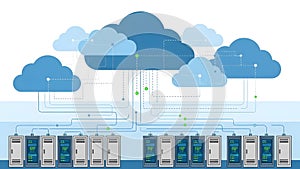 Cloud Computing Network with Multiple Data Center Servers and Connected Cloud Storage System