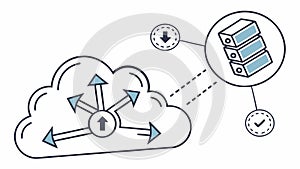 Cloud computing network with multiple data connection points. vector design Generative AI