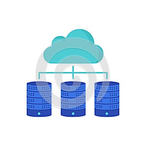 Cloud computing network with multiple server stacks and data storage connection vector illustration