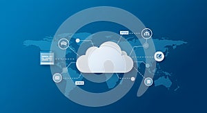 cloud computing network over world map backdrop