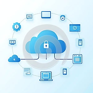 Cloud Computing Network with Secure Data Access and Technology Icons