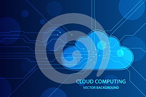 Cloud computing and network security technology concept, Cloud with Circuit Board line in blue background. vector background