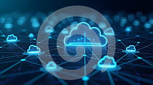 cloud computing network with server icons and data flow