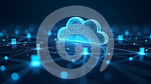 cloud computing network with server icons and data flow