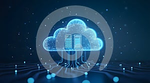 cloud computing network with server icons and data flow