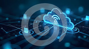 cloud computing network with server icons and data flow