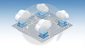 Cloud Computing Network with Servers and Data Centers Isometric Illustration