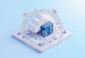 Cloud Computing Network with Servers and Data Flow Illustration