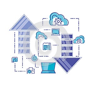 Cloud computing network set icons