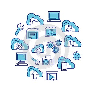 Cloud computing network set icons