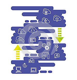 Cloud computing network set icons