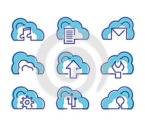 Cloud computing network set icons