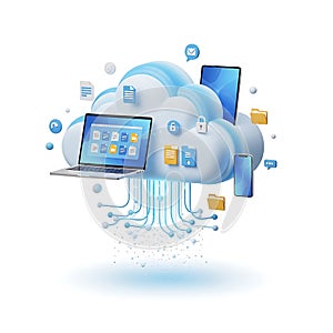 Cloud computing network technology and digital data services isolated on white background