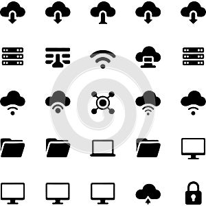 Cloud computing and network technology icons set