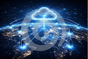 Cloud Computing Network Technology Illustration with Global Data Connection Background for Digital Infrastructure Concept