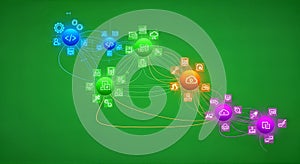 Cloud Computing Network Visualization with Data Connectivity and Digital Technology Icons