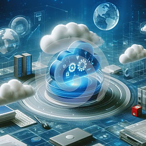 Cloud computing technology concept. 3d rendering toned image double exposure