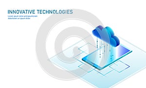 Cloud computing online storage isometric smartphone. Big data information future modern internet business technology