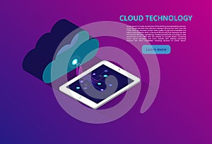 Cloud computing online storage low poly. Polygonal future modern internet business technology. Web cloud technology