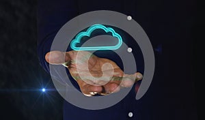 Cloud computing and online storage symbol over hand